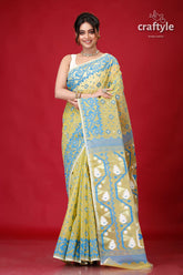 Olive Green Timeless Jamdani Saree-Craftyle