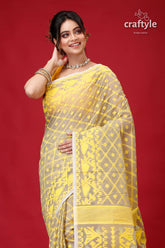 Olive Grey Jamdani Weave Saree-Craftyle