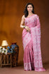 Onion pink paisley motif handcrafted gujrati stitch silk saree soft pink saree intricate white 1