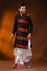 Onyx black and red pure cotton jamdani punjabi for men 3