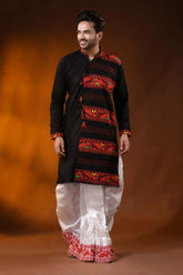 Onyx black and red pure cotton jamdani punjabi for men 6