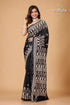 Onyx Black Beige Thread Handmdade Silk Kantha Saree - Craftyle