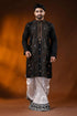 Onyx black kantha stitch pure cotton punjabi for men - hand embroidery 1