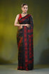 Onyx black silk kantha saree with handcrafted red village design 1