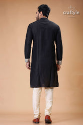 Onyx Black Silk Kurta for Men with Madhubani Art - Designer Ethnic Wear - Craftyle