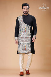 Onyx Black Silk Kurta for Men with Madhubani Art - Designer Ethnic Wear - Craftyle