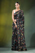 Onyx black swan design kantha embroidery silk saree adorned vibrant 1