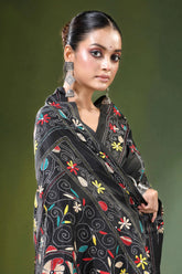 Onyx black swan design kantha embroidery silk saree embroidered vibrant floral 2