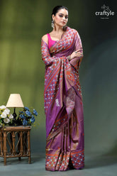 Opera mauve gujrati embroidery dual-tone elegant silk saree woman wears richly embroidered purple 5