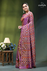 Opera mauve gujrati embroidery dual-tone elegant silk saree woman wears purple orange embroidered 3