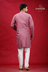 Opera mauve multithread kantha work mens cotton kurta mauve-colored long-sleeved subtle embroidered 5