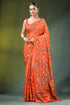 Orange floral design hand embroidered silk kantha saree vibrant intricate 1