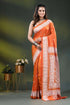 Orange floral design hand embroidered silk kantha stitch saree 1