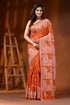 Orange silk gujarati stitch saree with hand embroidered paisley design 1