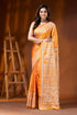 Orange silk handmade kutch work saree with geometric design 1