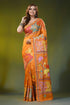 Orange silk kantha saree with hand embroidered bird floral motif 1