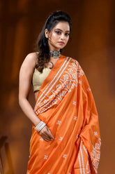 Orange silk kutch embroidery saree handmade ethnic motif 2