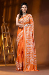 Orange silk kutch embroidery saree handmade ethnic motif 1