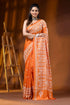 Orange silk kutch embroidery saree handmade ethnic motif 1