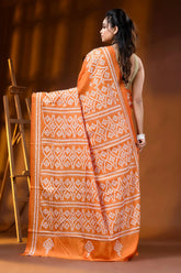 Orange silk kutch embroidery saree handmade ethnic motif 4