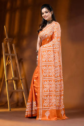 Orange silk kutch embroidery saree handmade ethnic motif 3