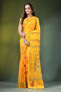 Orangey yellow handcrafted floral design kantha stitch silk saree vibrant hand-embroidered intricate 1