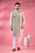 Orchid white black thread hand kantha work men’s kurta beige white embroidered kurta set 1