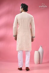 Orchid white black thread hand kantha work men’s kurta beige white traditional indian kurta 6