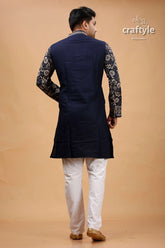 Oxford blue beige thread kantha work cotton kurta for men navy embroidered intricate 5