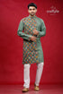 Oxley green kantha stitch cotton panjabi for men man sage kurta intricate 1