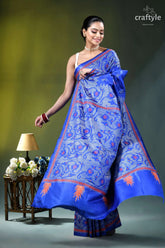 Palatinate blue jamdani motif heritage kantha stitch silk saree vibrant royal blue saree intricate 3