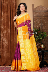 Palatinate purple and saffron kanjivaram silk saree - traditional ethnic wear woman yellow saree 3