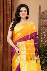 Palatinate purple and saffron kanjivaram silk saree - traditional ethnic wear woman yellow saree 2