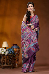 Palatinate purple multithread paisley design kantha embroidery silk saree vibrant purple saree adorned intricate 4