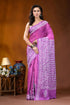 Pale magenta geometric hand batik gujrati stitch dyed silk saree with mirror detailing vibrant purple saree intricate