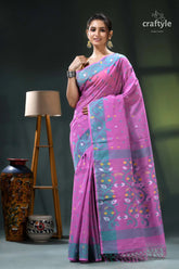 Pale magenta traditional cotton jamdani saree purple pink saree intricate designs 6