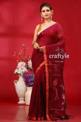 Pansy Purple Copper Zari Timeless Linen Jamdani Saree - Craftyle