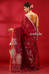 Pansy Purple Copper Zari Timeless Linen Jamdani Saree - Craftyle