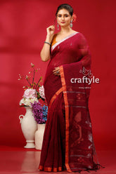 Pansy Purple Copper Zari Timeless Linen Jamdani Saree - Craftyle