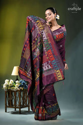 Pansy purple multithread hand embroidered geometric silk lambani saree maroon saree intricate geometric floral 7
