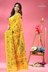 Pantone yellow hand embroidered silk kantha saree yellow saree green embroidered floral 5