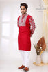 Paprika red white thread work kantha stitch cotton men’s kurta embroidered intricate 1