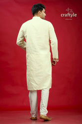 Parchment white and brown kantha stitch kurta for men cream-colored traditional indian subtle 5