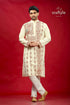 Parchment white and brown kantha stitch kurta for men cream-colored intricate red beige 1