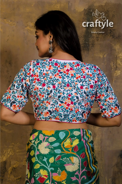 Parsi work embroidered pure cotton blouse floral-patterned blouse embroidered green skirt 2