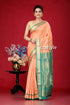 Peach and green zari border bomkai silk saree peach saree green border 1
