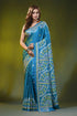 Peacock blue multi-thread handcrafted kutch embroidered silk saree 1
