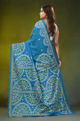 Peacock blue multi-thread handcrafted kutch embroidered silk saree 5