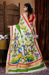 Peacock Design Hand Painted Kerala Cotton Saree-Craftyle