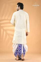 Pearl white and blue kantha work cotton men’s kurta reverse stitch man’s off white kurta blue 7